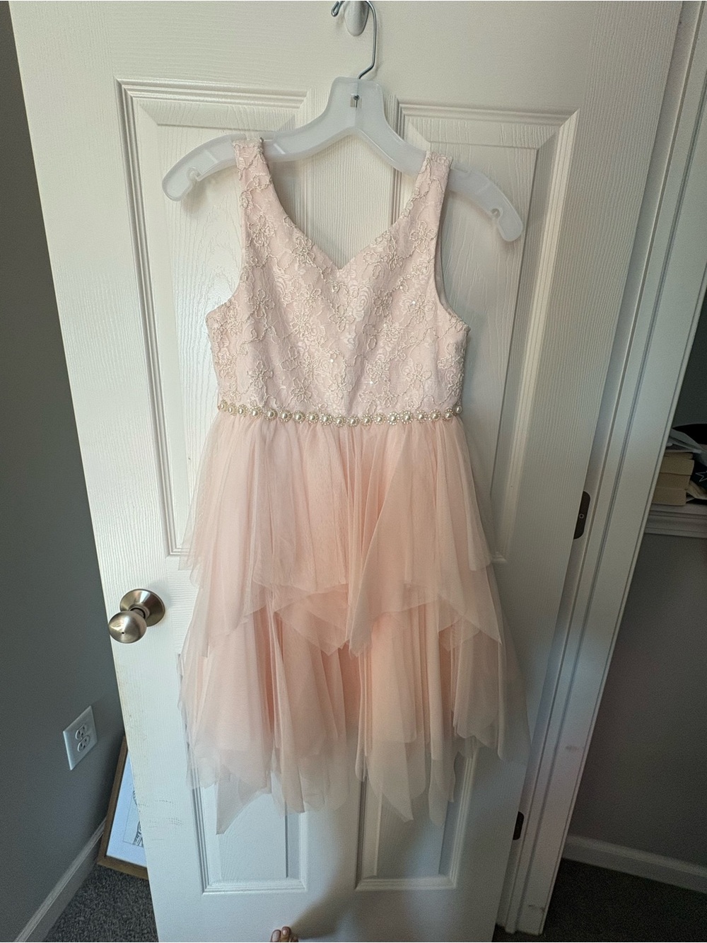 American Princess Blush Pink Lace & Tulle Tiered Dress
